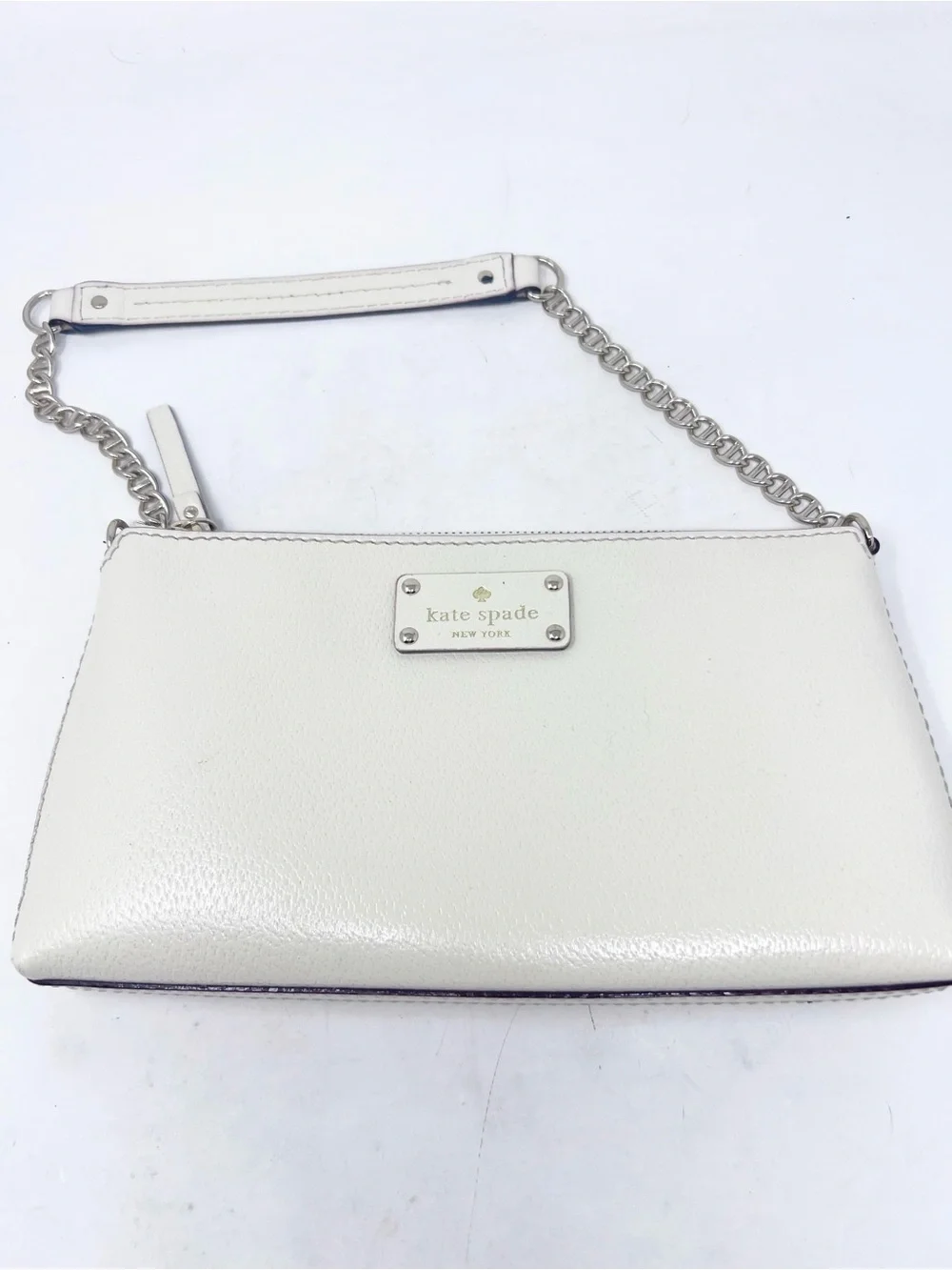 KATE SPADE NEW YORK WELLESLEY BYRD OFF-WHITE PEBBLED LEATHER PURSE CHAIN STRAP